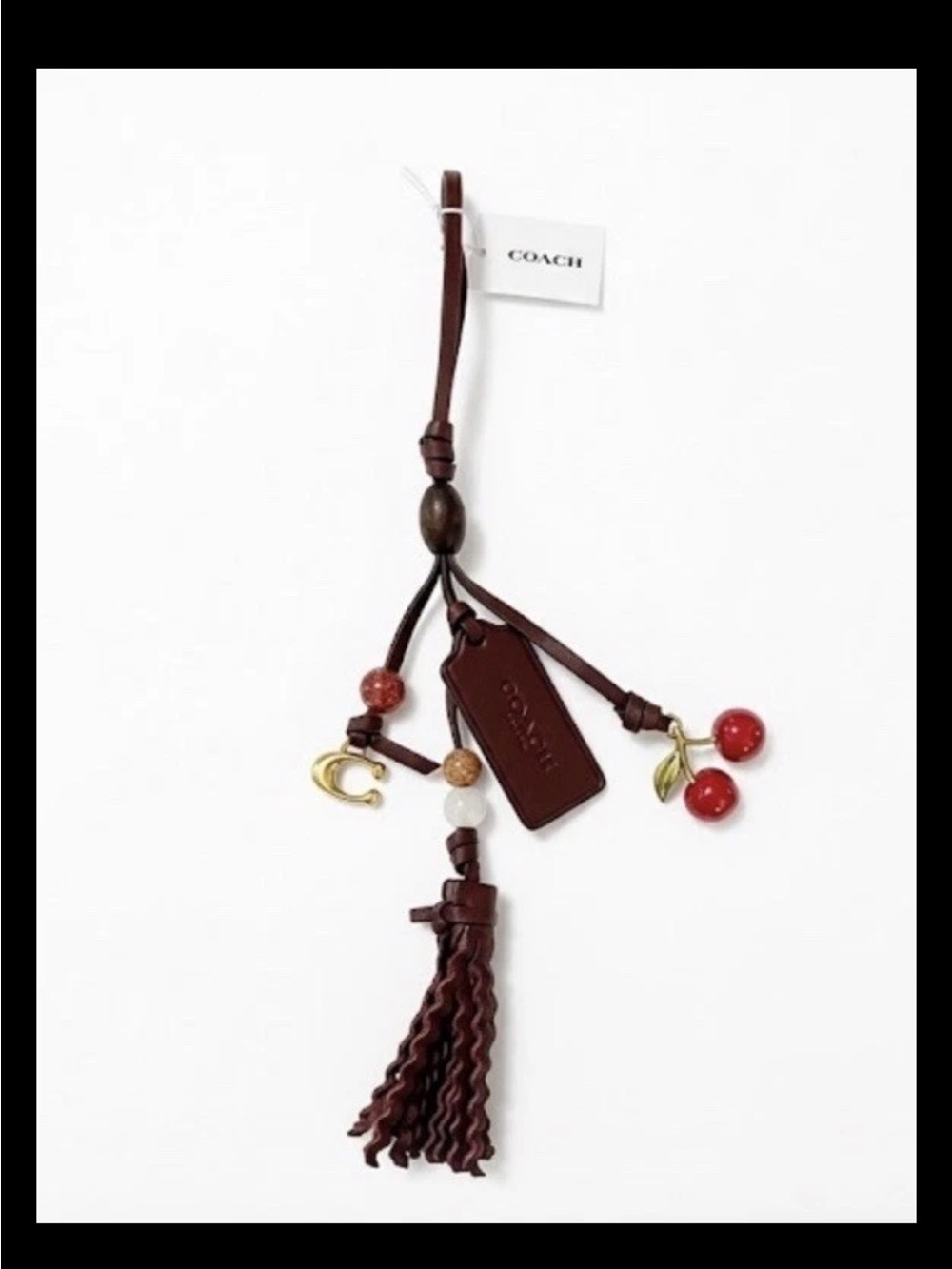 Coach Cherry Heritage Leather Bag Charm In Merlot/Brass, 2025 Style: (CCD25) NWT